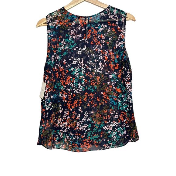 Ellen Tracy Sleeveless Blouse Medium Floral Sheer Pleated Ruffle NEW - Picture 2 of 10